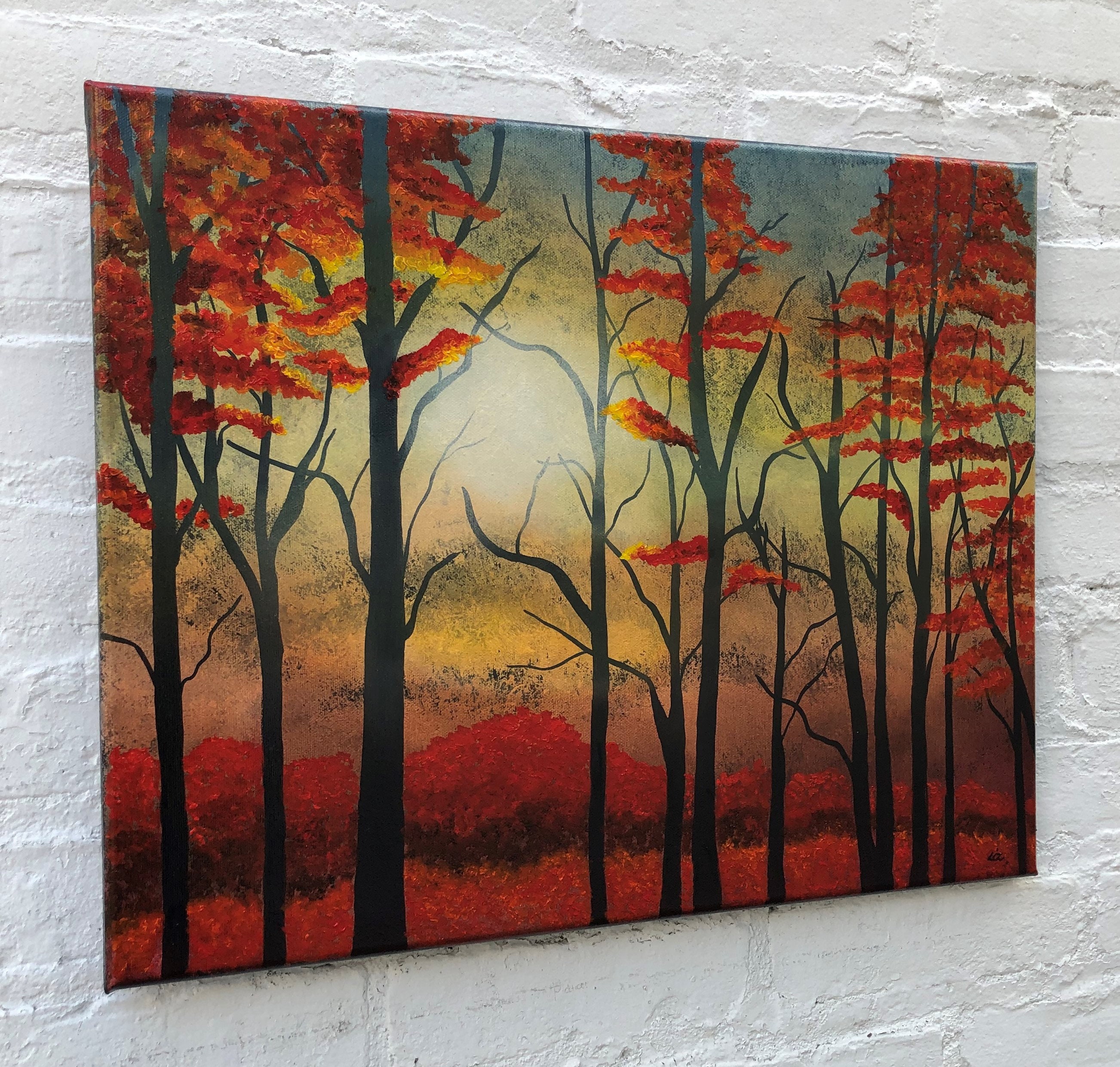 油彩画 秋　　 oil canvas 120cm x 70cm Tree Landscape - #6, 36x48 - 100% Hand Painted Oil Painting on