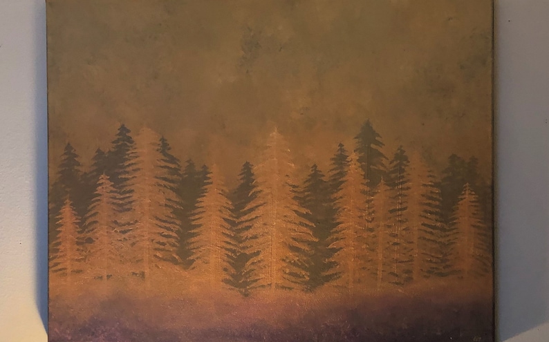 Abstract Painting Fantasy Forest Wall Art Gesso and Oil on Heavy Duty Canvas 22 x 28 Original Art November Gone