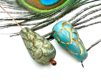 25 x 12 mm Textured Tear Drop Beads, Dragon Scale Beads, Premium Czech Glass Beads, Jewelry Supply