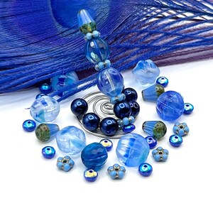 Elliptical Blue Melon Mix, Cobalt Blue Czech Glass