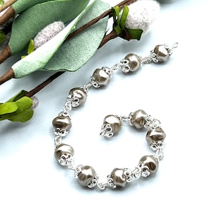 6 mm Satin Taupe Pearl Chain, Czech Glass Beaded Chain, Glass Pearl Chain, Jewelry Chain Supply