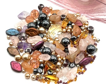 Pink Champagne Bead Mix, Bead Soup, Assorted Glass Beads, Jewelry Supply