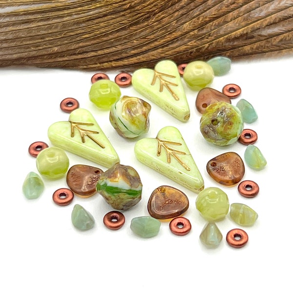 Honeydew Heart Leaf, Mixed Lot Bead Mix, Premium Czech Glass Beads, Jewelry Making Supply