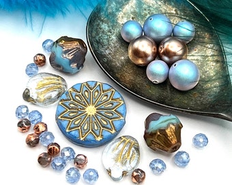 18 mm Cornflower Blue Cactus, Mixed Lot Sky Blue Beads, Premium Czech Glass, Jewelry Making Supply
