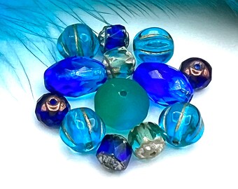Capri Blue Bead Mix, Beach Tropical Beads, Mixed Lot Czech Glass, Summer Jewelry Bead Mix