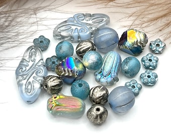 Ice Blue Arabesque, Blue and Silver Mixed Lot, Premium Czech Glass, Jewelry Bead Supply