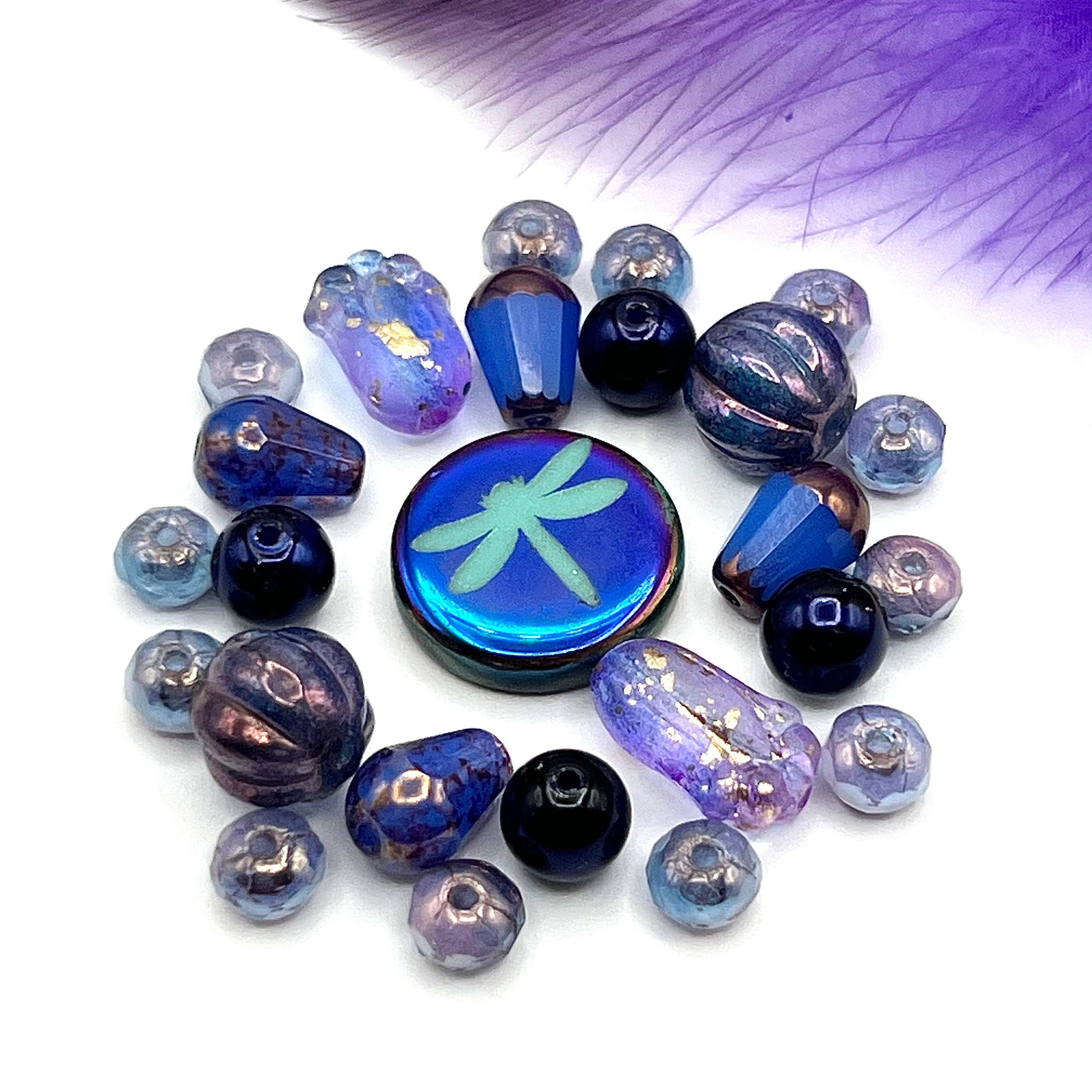 Laser Tattoo Dragonfly, Mixed Lot Purple Bead Mix, Premium Czech Glass Beads, Jewelry Supply
