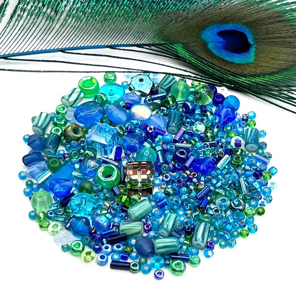Blue Lagoon Mixed Beads, Bead Soup, Seed Bead Mix 20 gms, Czech Glass Beads, Jewelry Supply