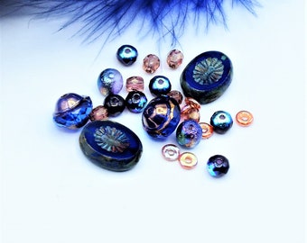 Sapphire Bead Mix, 12 x 14 mm Kiwi Beads, Premium Czech Glass Beads, Jewelry Bead Mix