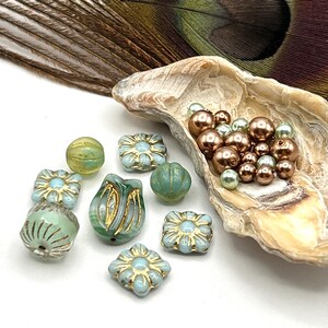 Mint Tulip Bead Mix, Spring Bead Collection, Premium Czech Glass Beads, Jewelry Bead Supply