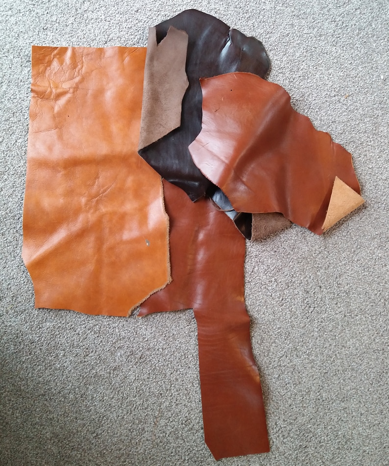 jewellery making or leather work 4 x Mixed Brown Scrap Leather Pieces for craft 029