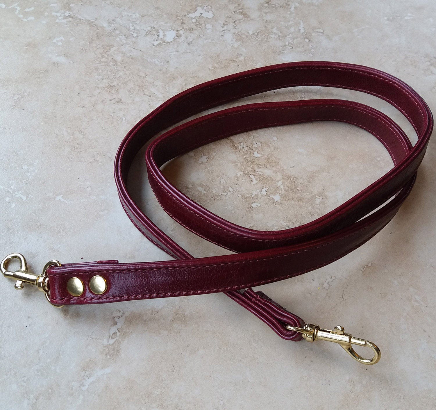 Handmade Leather Bag Strap Red with gold snap hooks. Etsy