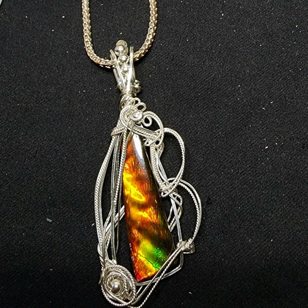 Ammolite Chakra Necklace, Sterling Silver Chakra Jewelry, Chakra Pendant, Spiritual Jewelry, Gift for Mom, Gift for Grad