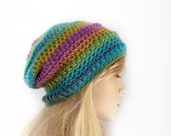 Colourful Women's Slouchy Beanie Knit Crochet Hat