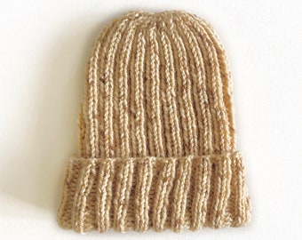 Knitted Beanie with Fold up Brim, Men’s or Women’s Handmade Hat