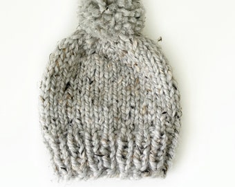 Boys Girls Beanie, Warm Knit Hat for Kids 4-9 yrs Grey Fleck Beanie