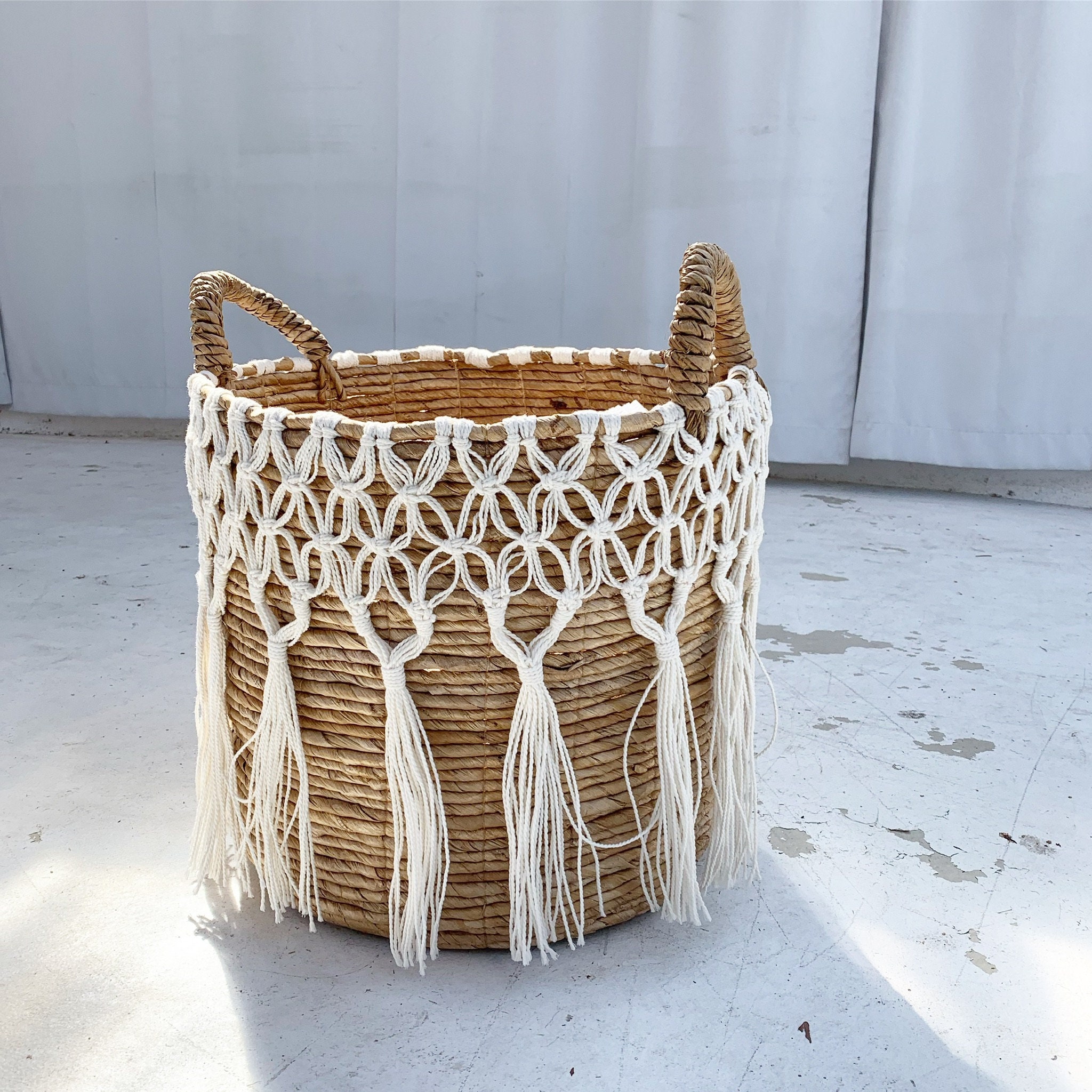 Light Banana Bark W Macrame Basket Lg Etsy