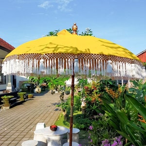 Yellow Bali Umbrella with Fringe Water Resistant image 3