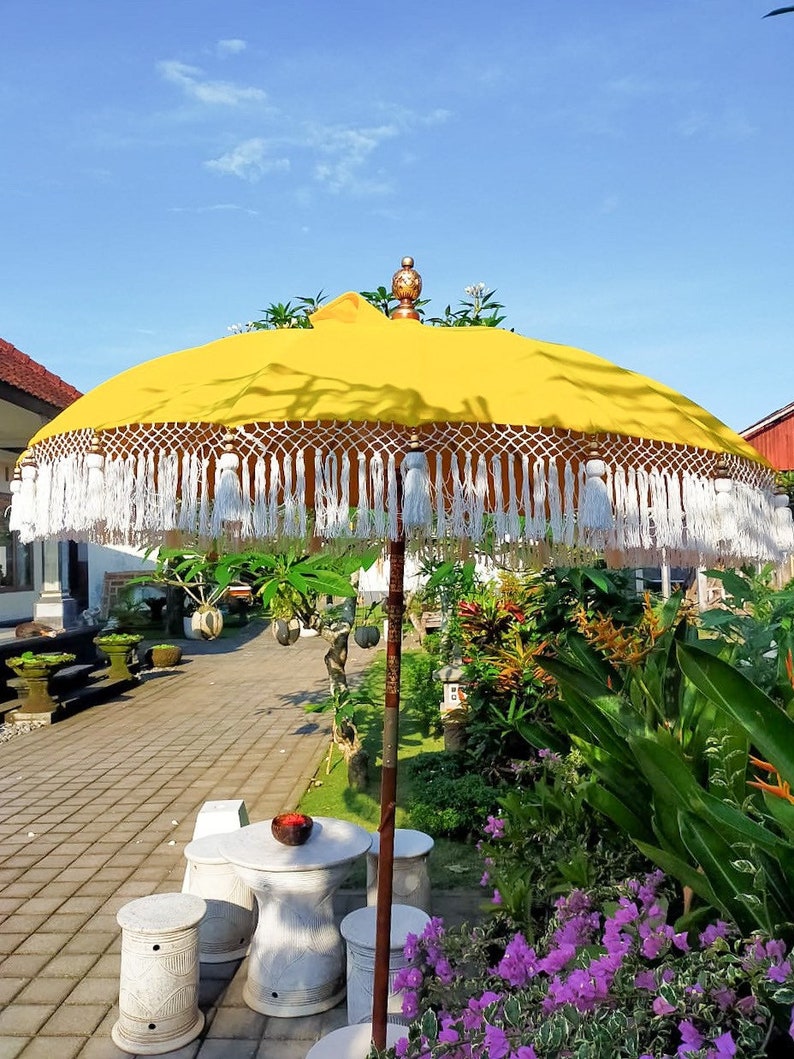 Yellow Bali Umbrella with Fringe Water Resistant image 3