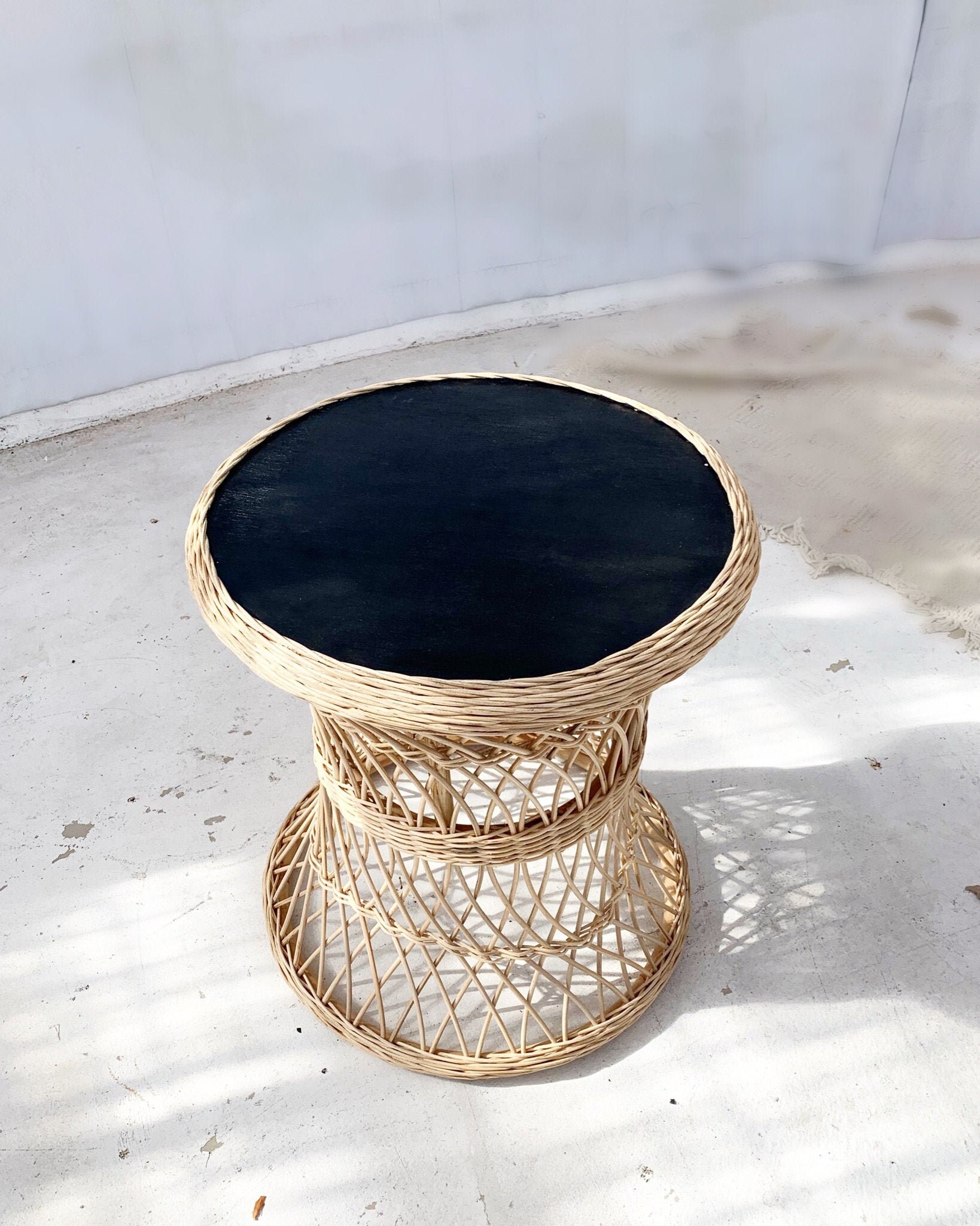 Lattice Wicker Rattan Table Black Etsy