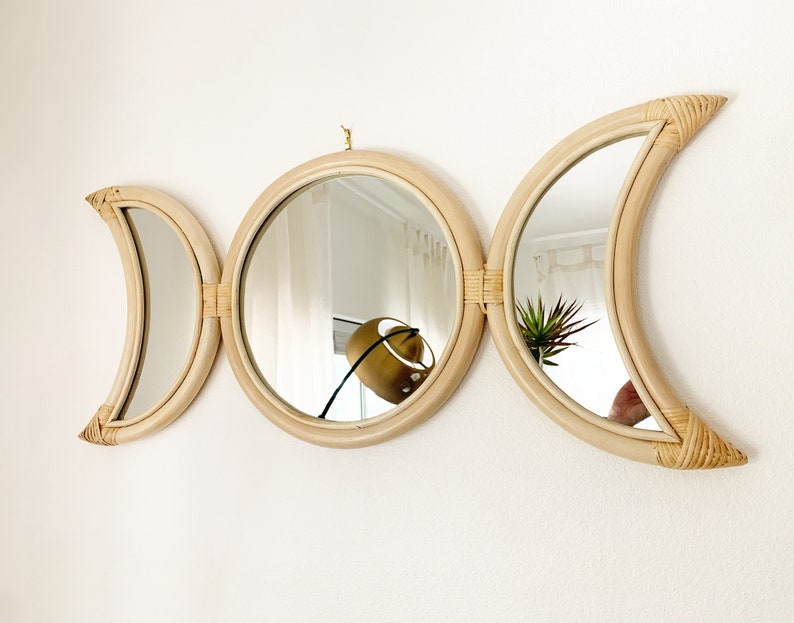 Phases Rattan Moon Mirror Etsy