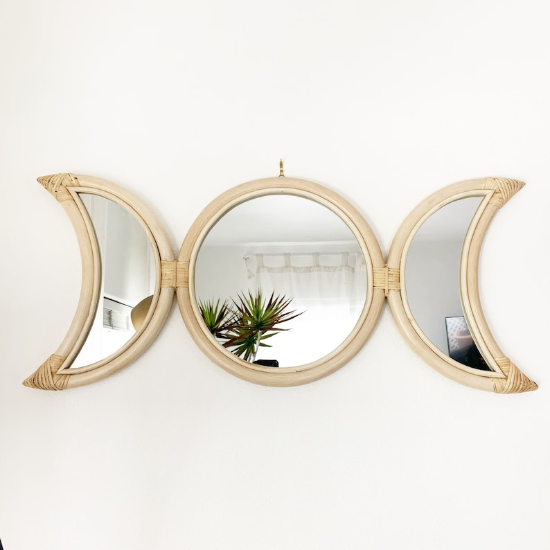 Phases Rattan Moon Mirror Etsy