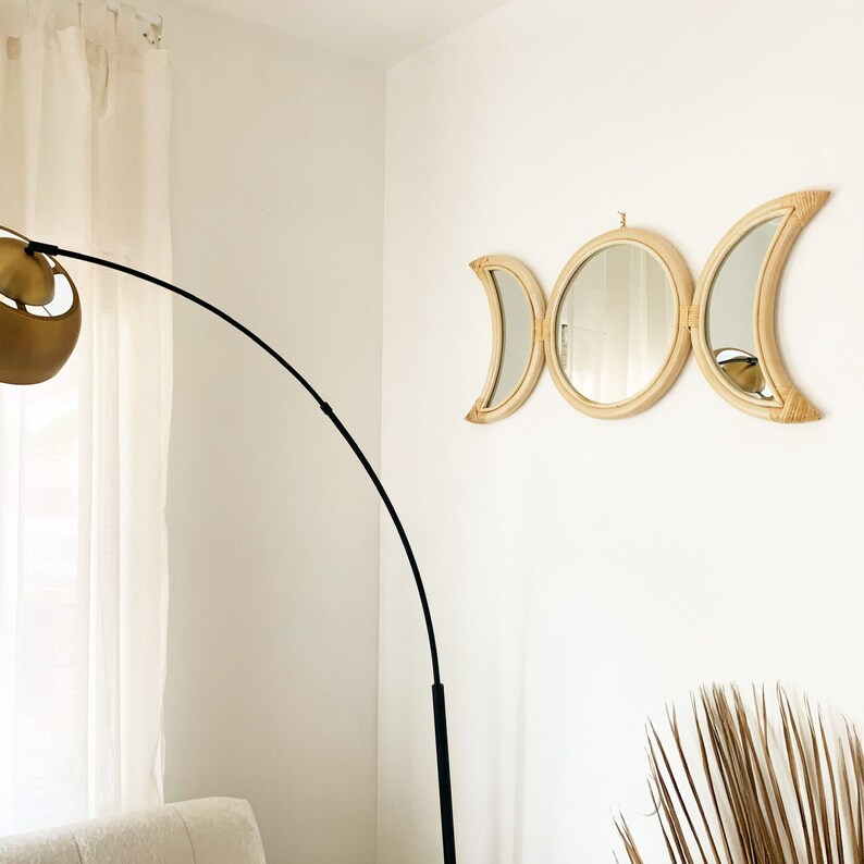 Phases Rattan Moon Mirror Etsy