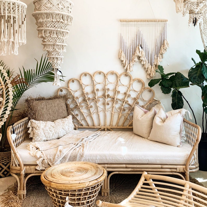 Peacock Cloud Rattan Headboard Queen / King Natural Etsy