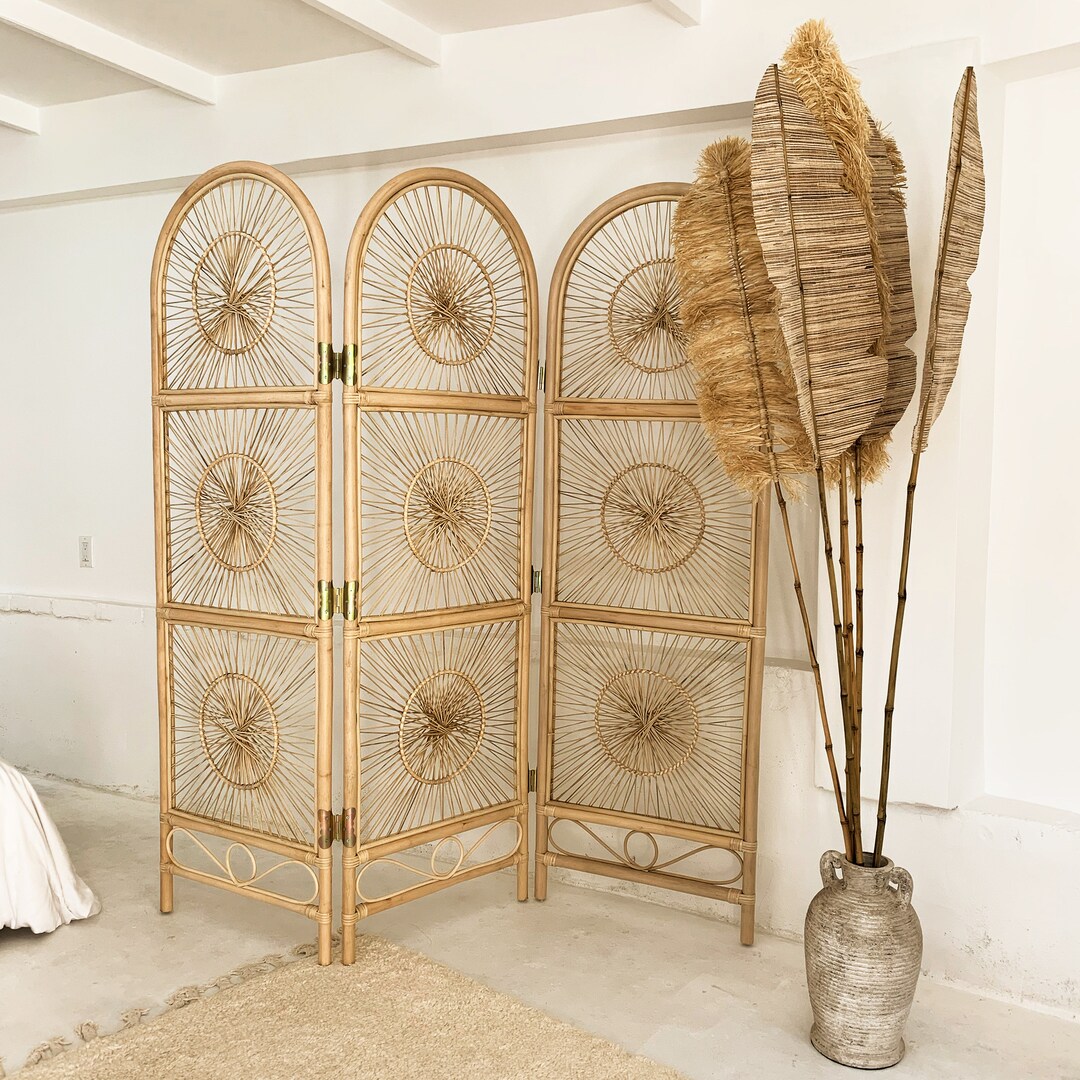 Vintage Style Rattan Room Divider Wall Panel Etsy