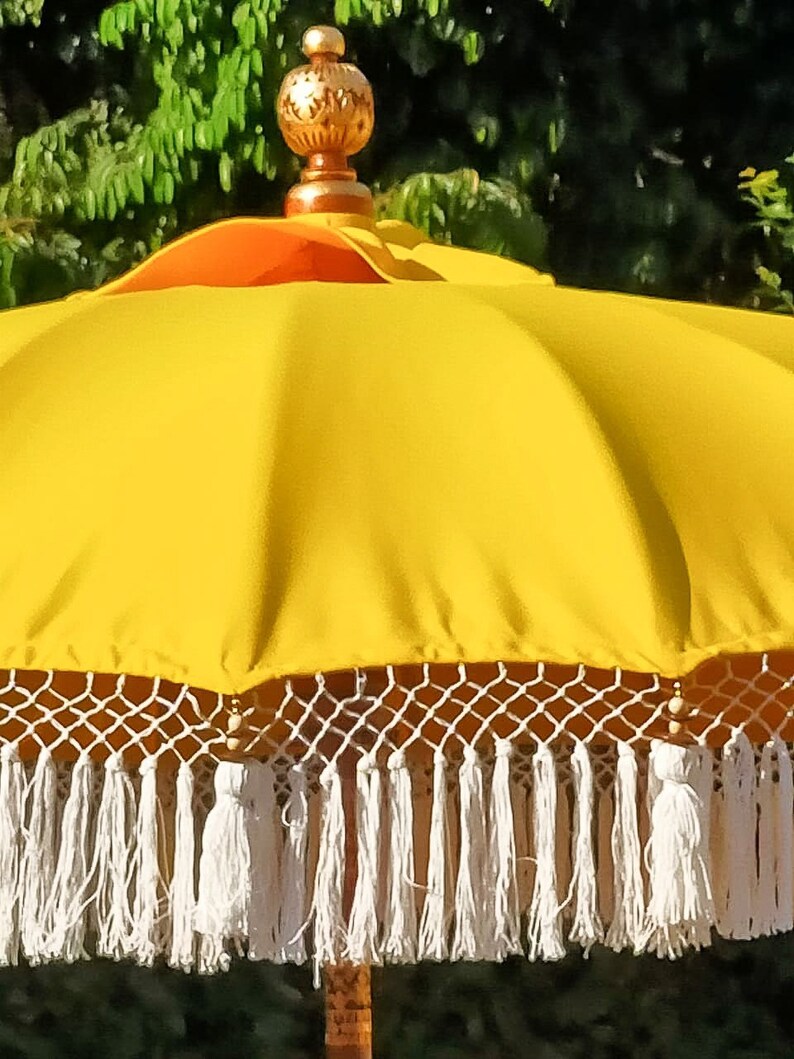 Yellow Bali Umbrella with Fringe Water Resistant image 2