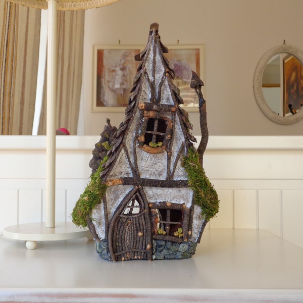 Fairy house, Rustic wooden candle holder house
