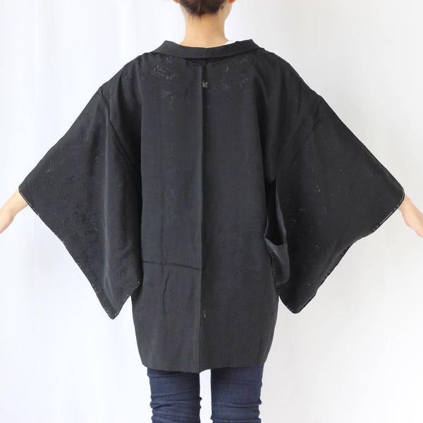 black short kimono, minimalist robe, haori, kimono jacket /1436