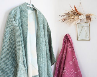 Japanese KIMONO, Shibori kimono, green haori, authentic kimono, traditional kimono, vintage kimono, kimono jacket, Japanese clothing