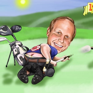 Aangepaste golfkarikatuur | Gepersonaliseerd golfcadeau voor hem | Grappig portret golfspeler | Pensioen- of verjaardagscadeau