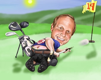 Custom Golf Caricature | Personalized Golf Gift for Him | Funny Golfer Portrait | Retirement or Birthday Gift