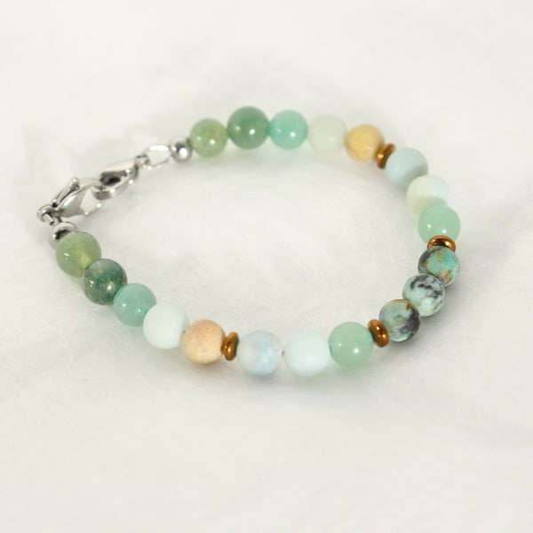 Interchangeable Medical Bracelet ID Inoxyable Steel Amazonite Aventurine Agate Moss African Turquoise Semi precious Beads - Beaded Bracelet