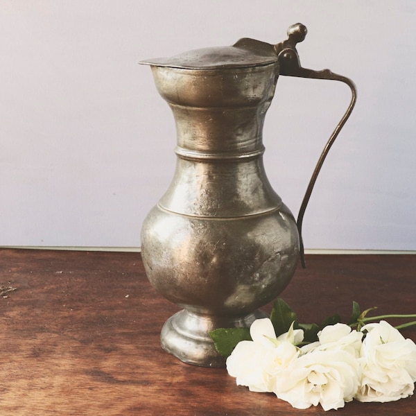 Vintage French Pewter Jug with Lid