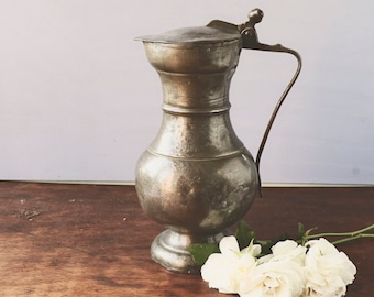 Vintage French Pewter Jug with Lid