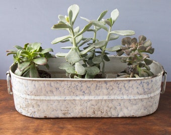 Vintage French Enamel Planter Trough 17"