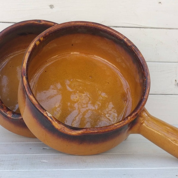 Paire De poterie provençale Soupe a l’Oignon Pans céramique, traditionnelle soupe Français oignon Ocre Glaze Crocks, Plathouse Kitchen Decor