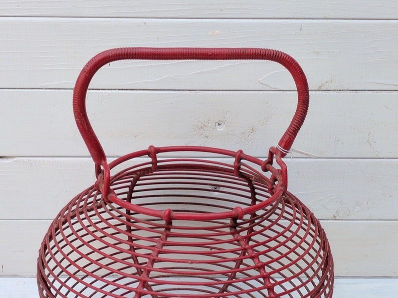 Red Plasticcoated Wire Egg Basket Vintage French Farmhouse Etsy