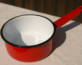 Red Enamelware Saucepan - Vintage French
