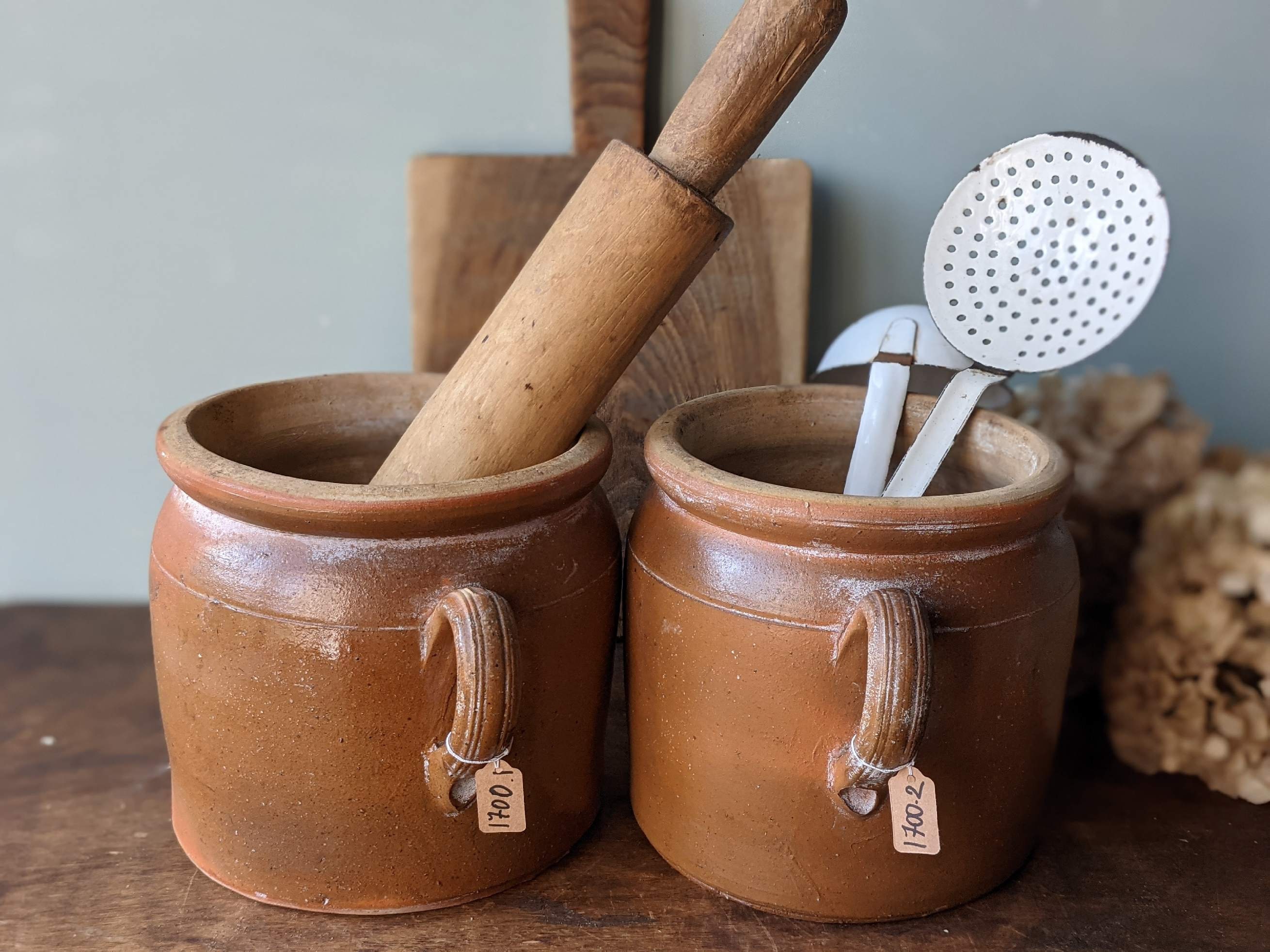 Vintage Français Saltglaze Stoneware Confit Pot 8 Diamètre