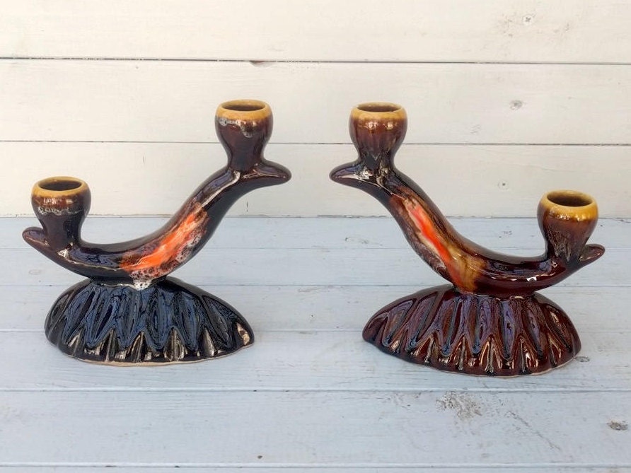Vallauris Pottery Lava Glaze Chandeliers en Céramique, Mi-Siècle Des Années 1950 Français Rétro