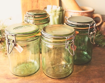 Vintage Canning Jars - French Green Glass Metal Clasp, New Seals, Mason, Kilner, Ball, Ideale, Durfor, Solidex