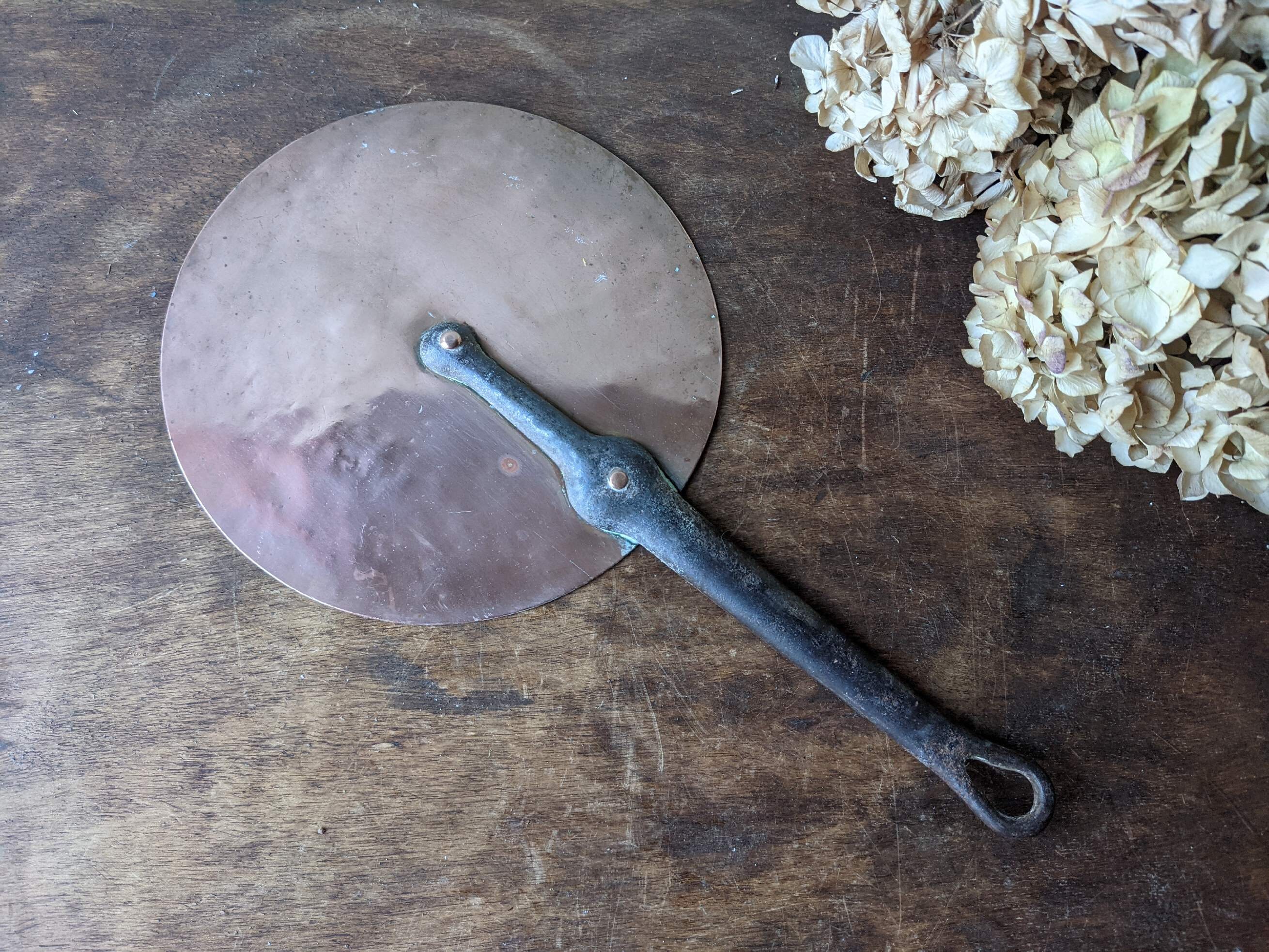 Vintage Français Couvercle de Casserole en Cuivre et Fer 22 cm - Cookware Cuivre