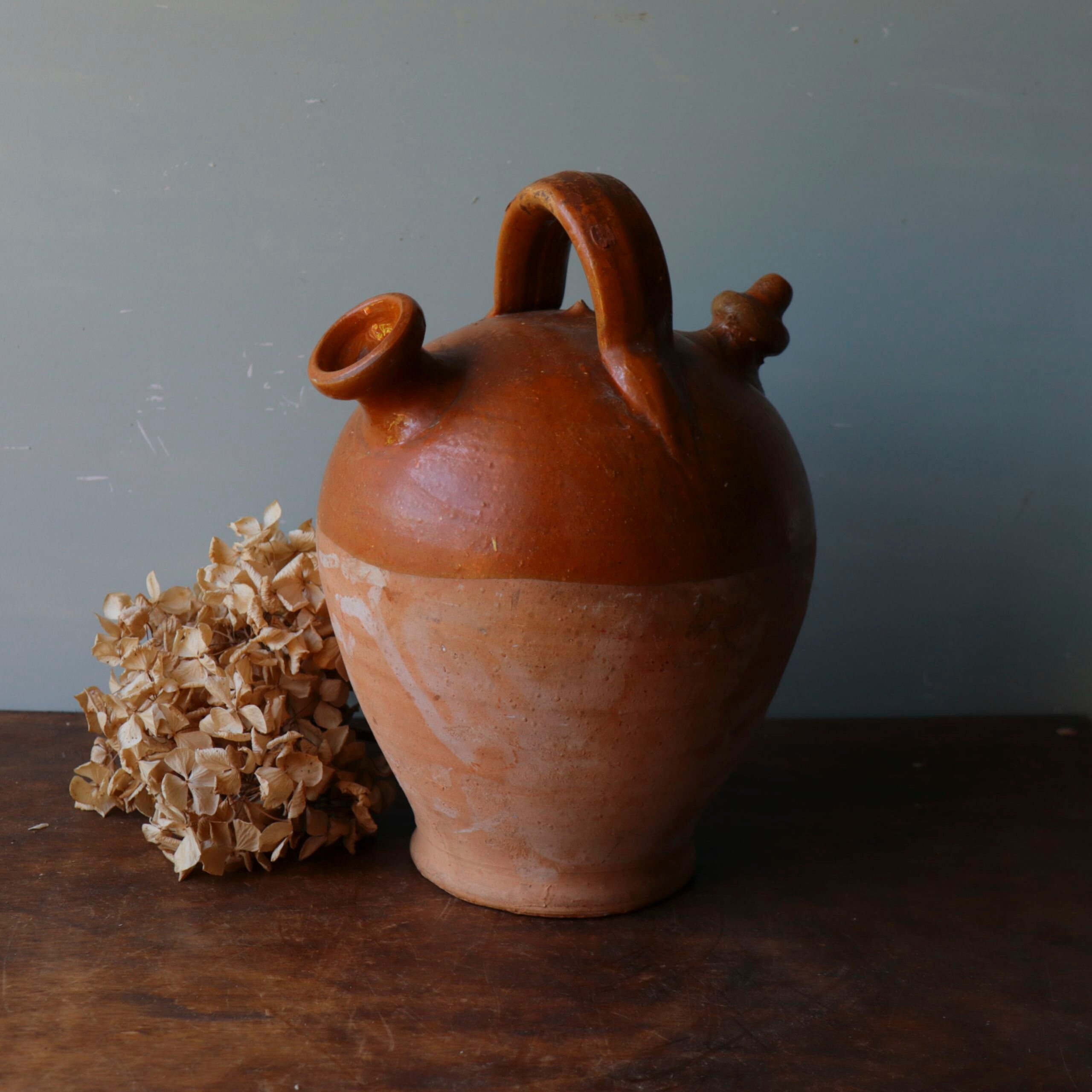 Antique Provence Ocre Faïence Vin Huile d'olive Récipient Respirateur Urne