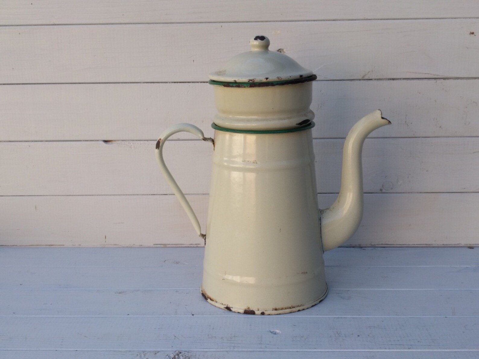 Coffee Filter Pot / Cafetiere Cream With Green Detailing Etsy