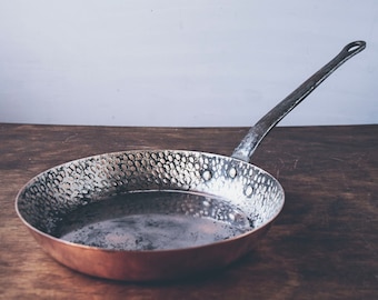 Vintage Copper Saute Pan, 25cm Tinned Skillet