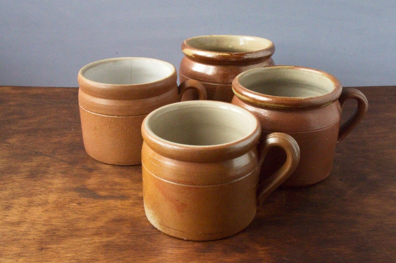 Vintage French Glazed Earthenware Confit Pots Set of 4 or individually 4,75 Diameter image 1